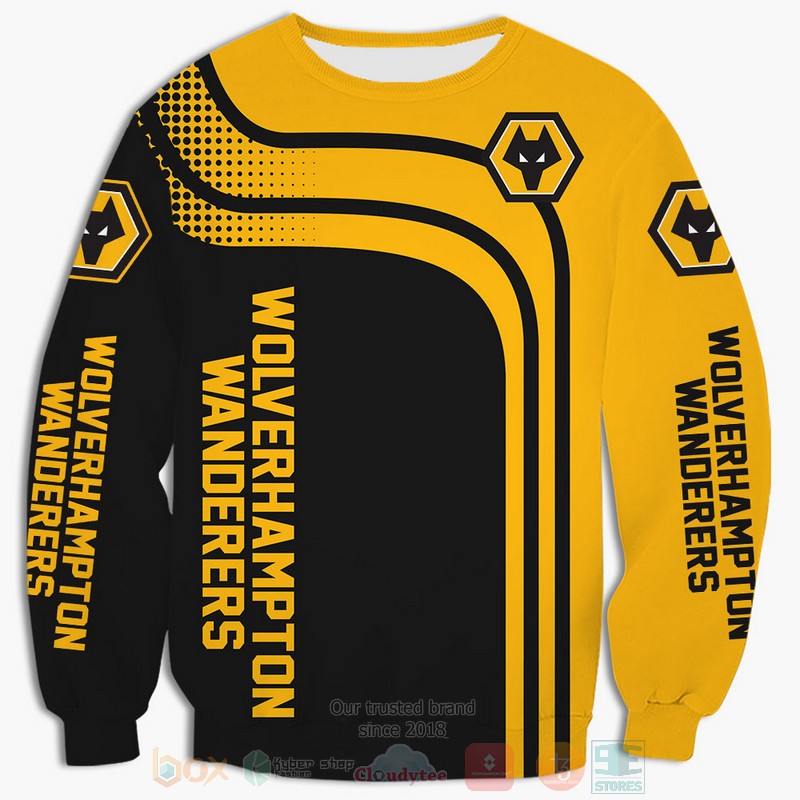 Wolvehampton Wanderers yellow black shirt, hoodie 4 Wolvehampton Wanderers yellow black 3D shirt hoodie 1 2 3