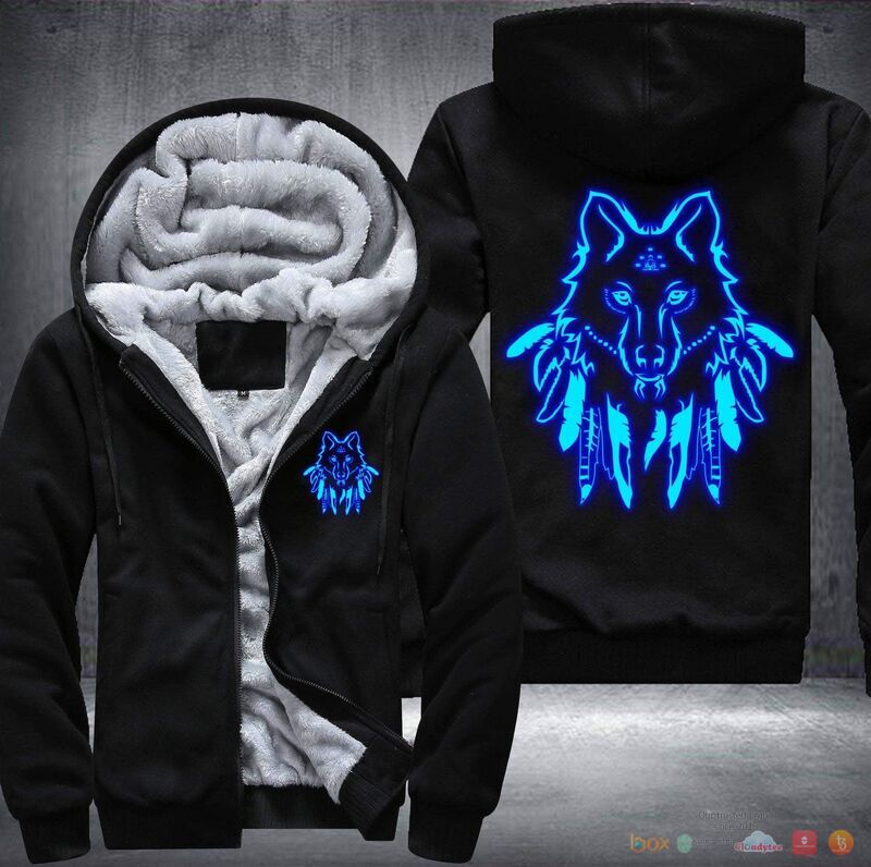 Wolves Native American Fleece Hoodie Jacket 2 Wolves Native American Fleece Hoodie Jacket 1