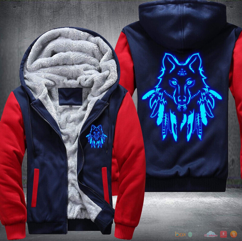 Wolves Native American Fleece Hoodie Jacket 3 Wolves Native American Fleece Hoodie Jacket 1 2