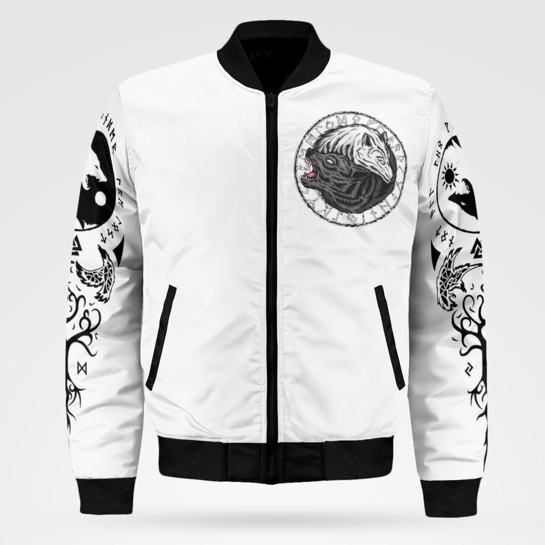 BEST Yin Yang Wolf and Fenrir in Back Viking PU Leather 3D Bomber Jacket 2 Yin Yang Wolf and Fenrir in Back Viking Bomber Jacket 1