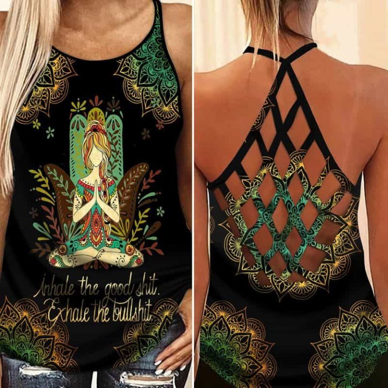 Yoga girl Inhale the Good Shit Exhale the Bad Shit Criss cross tank top 8 Yoga girl Inhale the Good Shit Exhale the Bad Shit Criss cross tank top