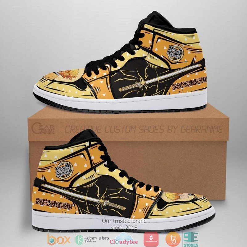 Zenitsu Nichirin Sword Thunder Demon Slayer Anime Air Jordan High Top Shoes 1