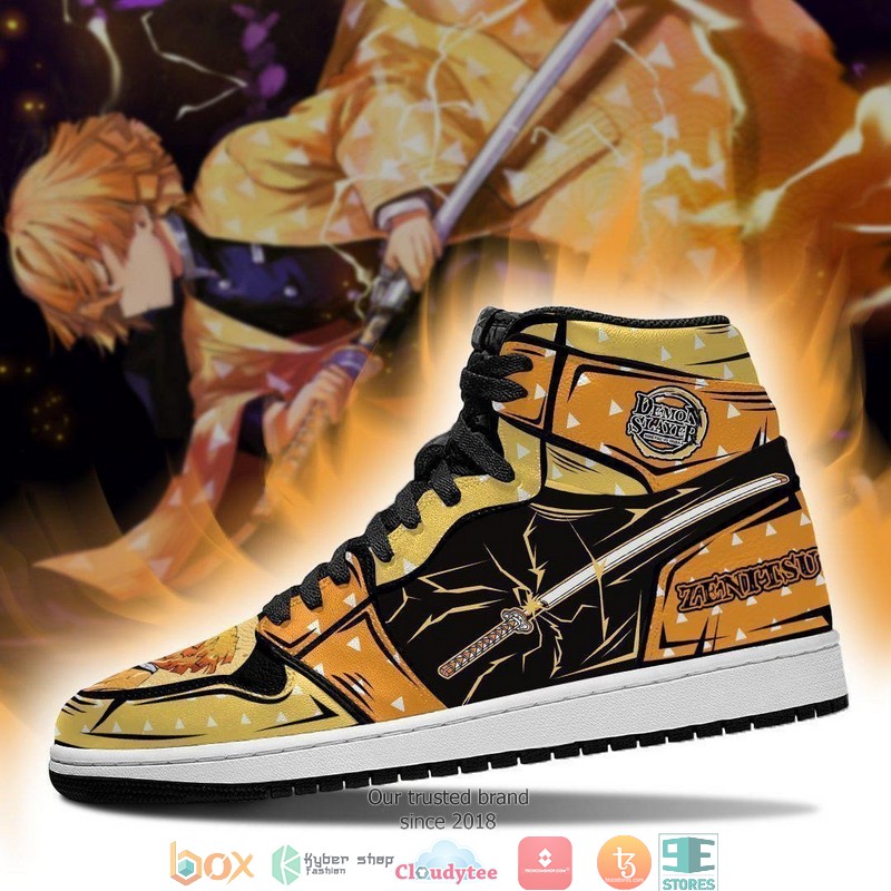Zenitsu Nichirin Sword Thunder Demon Slayer Anime Air Jordan High Top Shoes 1 2