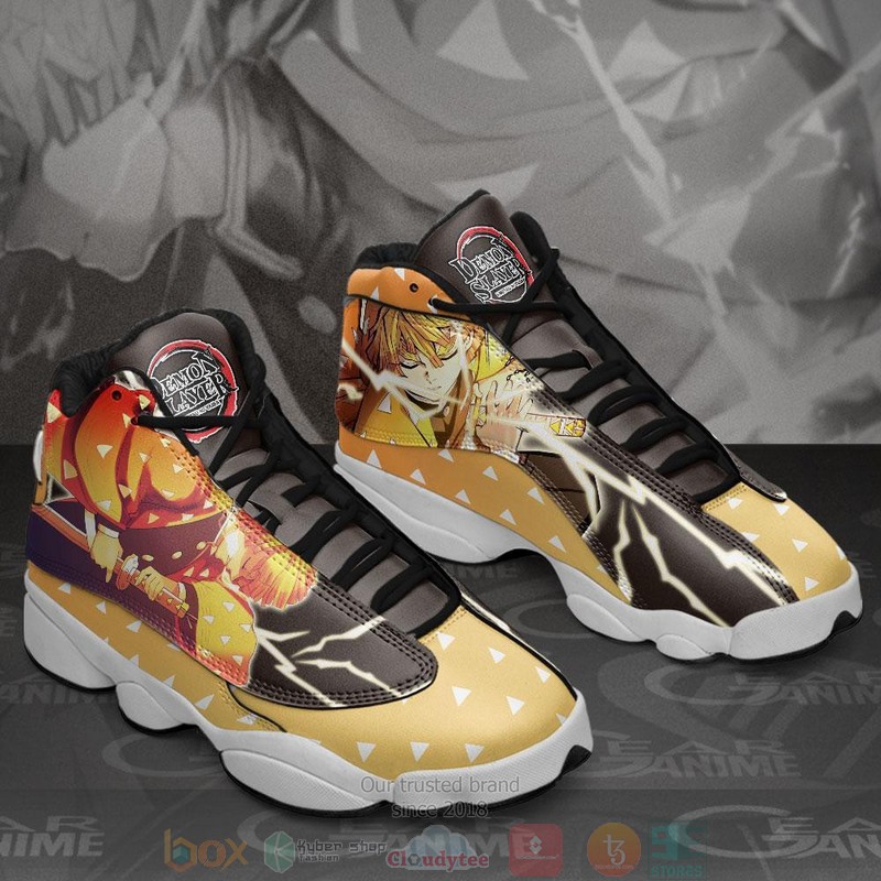 Zenitsu Thunder Breathing Anime Demon Slayer Air Jordan 13 Sneaker Shoes 3 Zenitsu Thunder Breathing Anime Demon Slayer Air Jordan 13 Shoes 1 2