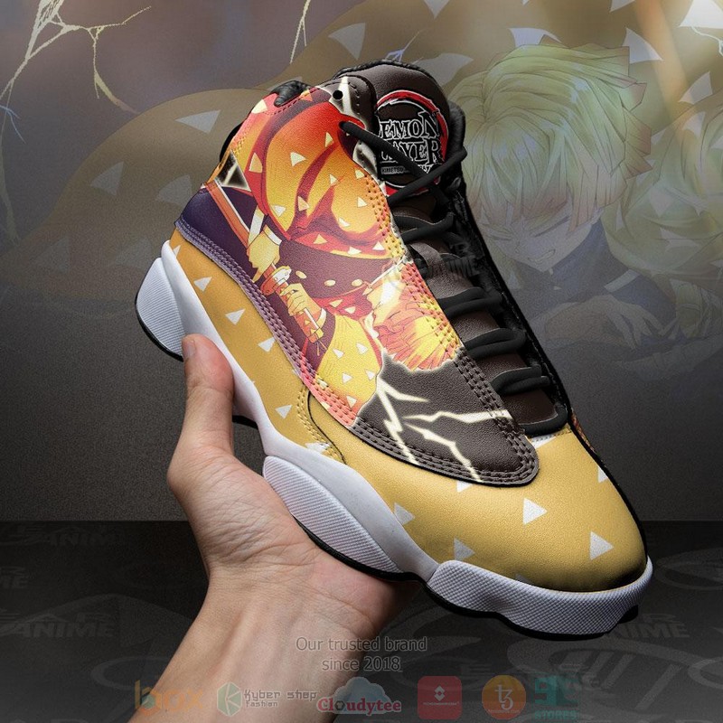 Zenitsu Thunder Breathing Anime Demon Slayer Air Jordan 13 Sneaker Shoes 4 Zenitsu Thunder Breathing Anime Demon Slayer Air Jordan 13 Shoes 1 2 3