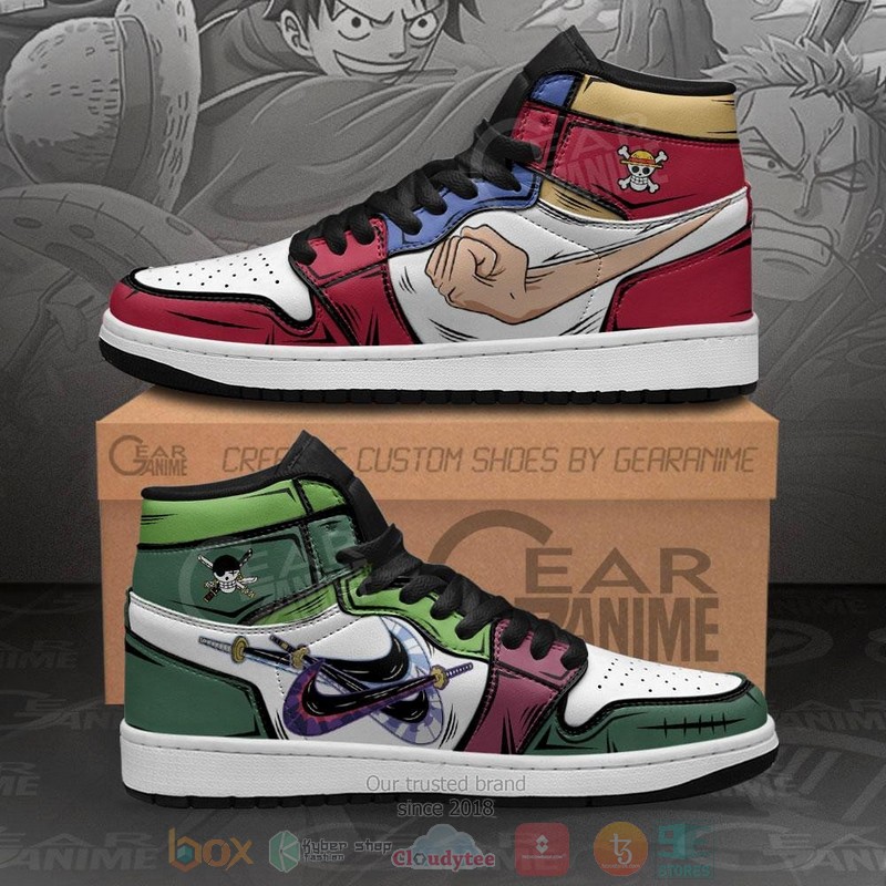 Zoro Luffy Gomu Gomu and Santoryu One Piece Anime Air Jordan high top shoes
