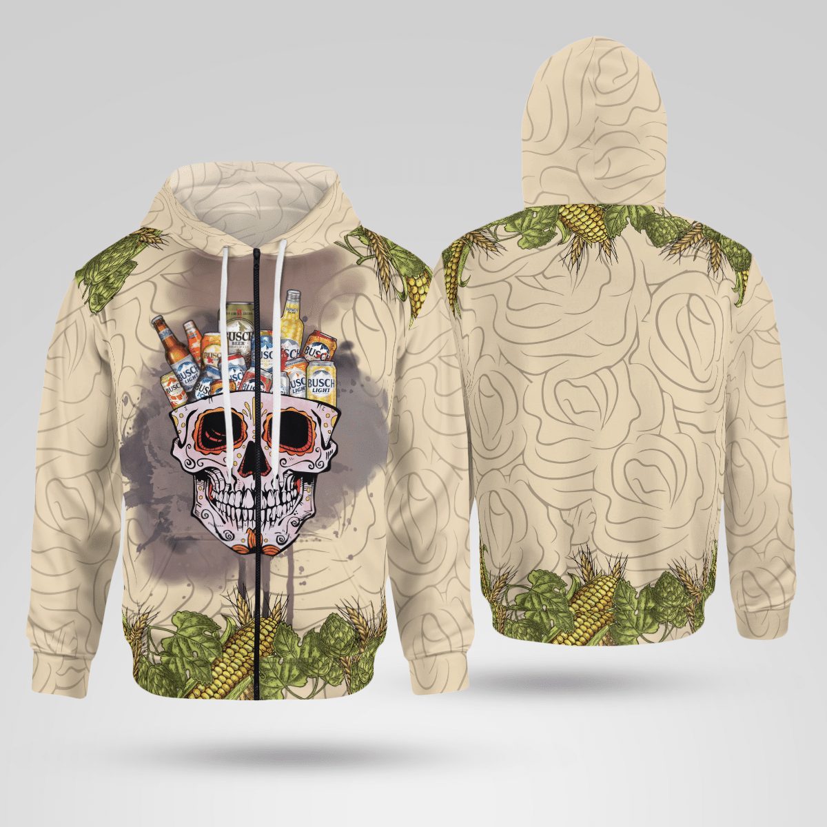 BEST Sugar Skull Busch Bucket Unisex Green 3D Hoodie, Zip Hoodie 7 16385021191fae6b28a9