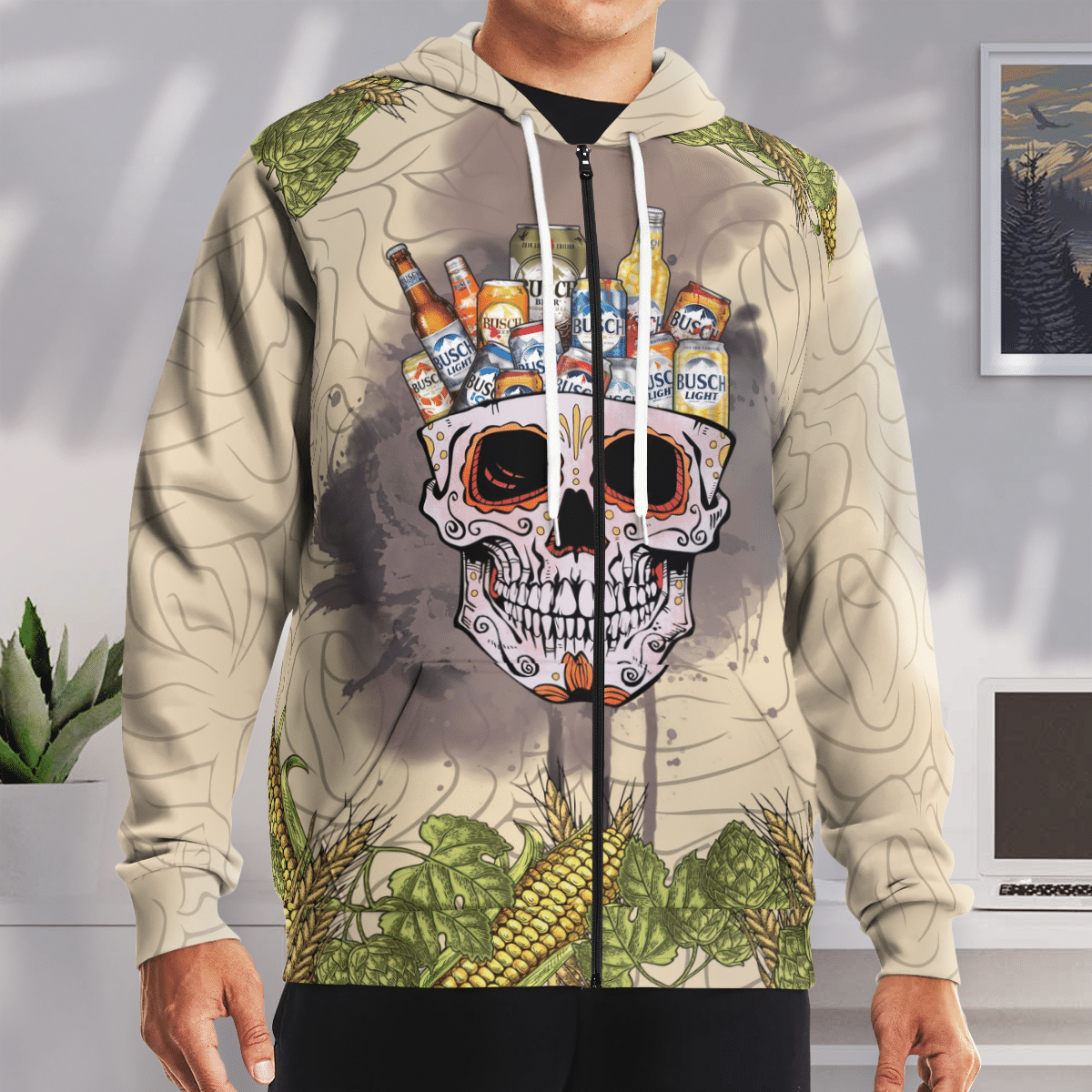 BEST Sugar Skull Busch Bucket Unisex Green 3D Hoodie, Zip Hoodie 11 1638502119cd2842a0ab