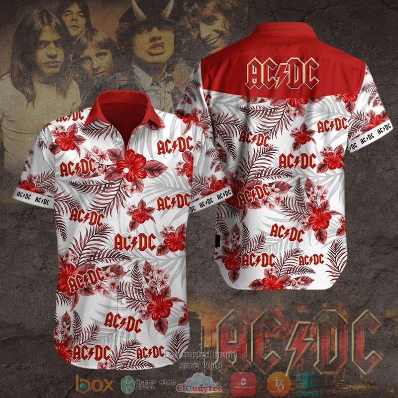 AC DC Rock Band Red Hibiscus Hawaiian Shirt