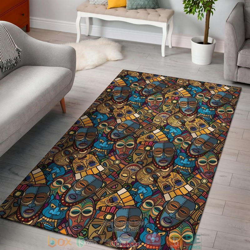 African craft voodoo tribal mask pattern Rug Carpet