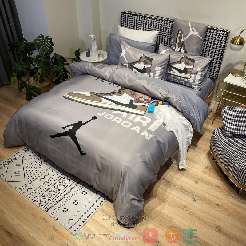 Hot Air Jordan Grey Bedroom Bedding Set, Air Jordan Duvet Cover