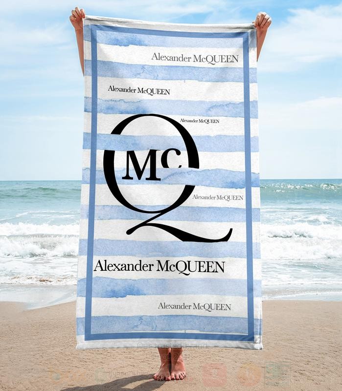 Alexander McQueen Blue White Microfiber Beach Towel 1
