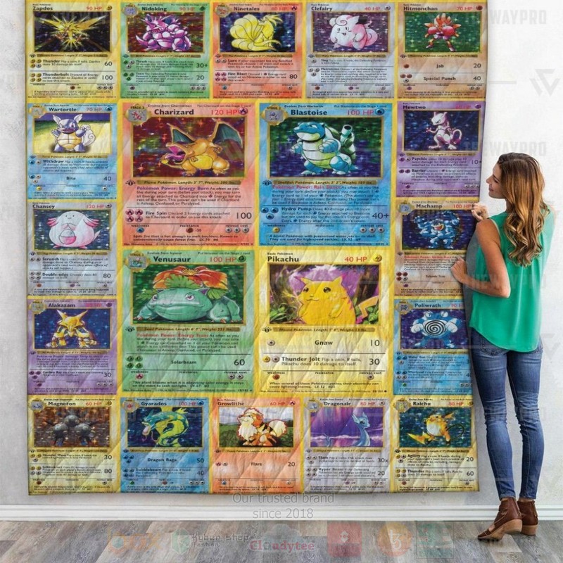 Anime Pokemon 1st Edition Cards Custom Quilt
