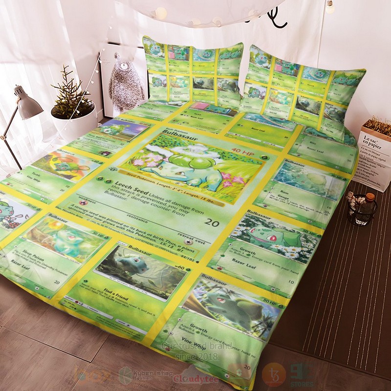 BEST Anime Pokemon Bulbasaur Cards Version 2 Duvet Cover Bed Sets 3 Anime Pokemon Bulbasaur Cards Version 2 Custom Bedding Set 1 2