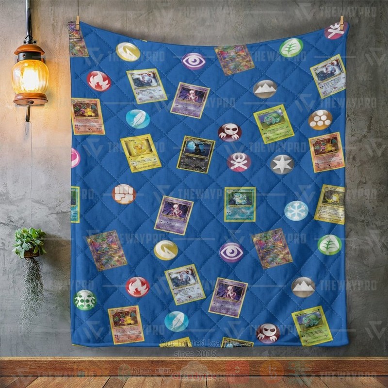 Anime Pokemon Cards And Elements Custom Quilt 1