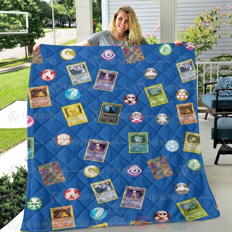 BEST Anime Pokemon Cards And Elements Quilted Fabric 3 Anime Pokemon Cards And Elements Custom Quilt 1 2