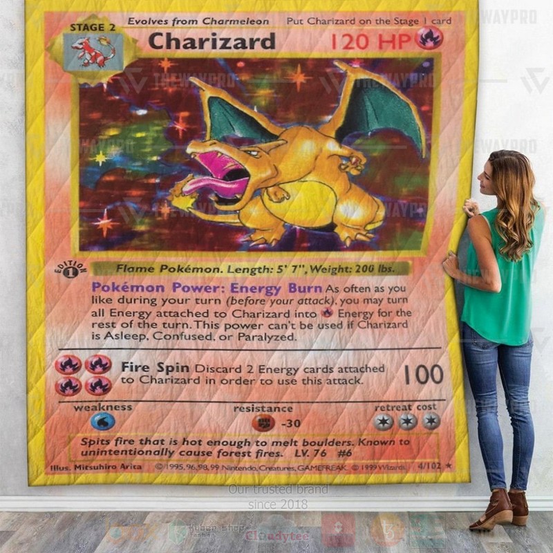 Anime Pokemon Charizard Card Custom Quilt