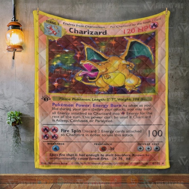 BEST Anime Pokemon Charizard Card Quilted Fabric 3 Anime Pokemon Charizard Card Custom Quilt 1 2