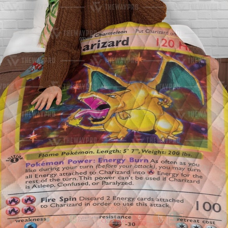BEST Anime Pokemon Charizard Card Quilted Fabric 4 Anime Pokemon Charizard Card Custom Quilt 1 2 3
