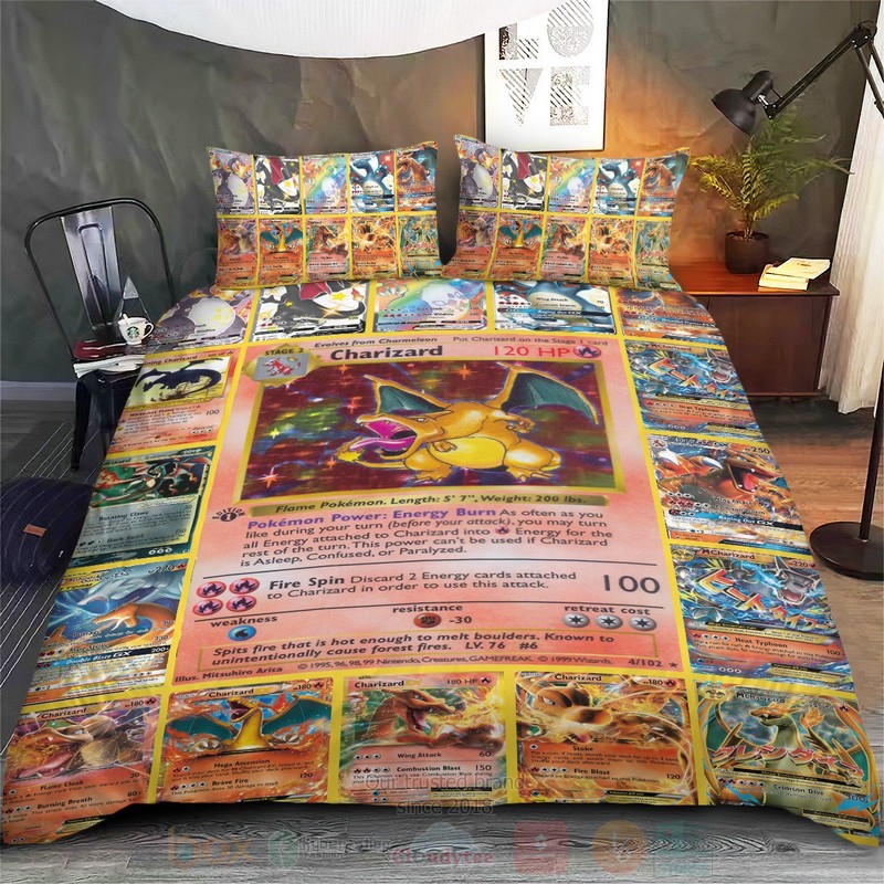 Anime Pokemon Charizard Cards Custom Bedding Set 1