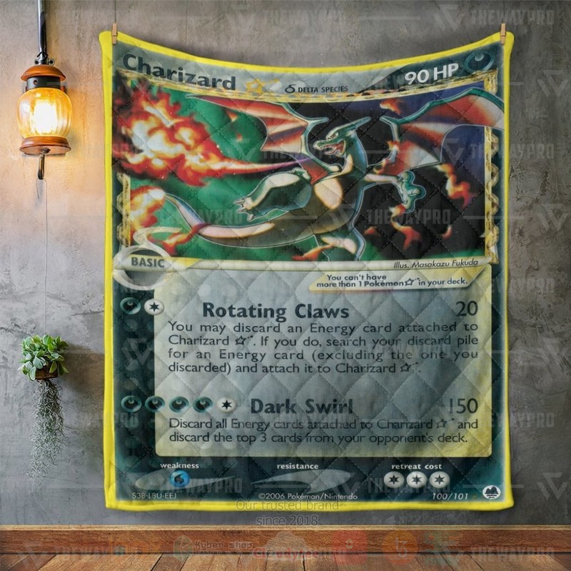 BEST Anime Pokemon Charizard Star Gold Star Dragon Frontiers Quilted Fabric 3 Anime Pokemon Charizard Star Gold Star Dragon Frontiers Custom Quilt 1 2