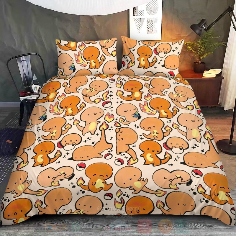 BEST Anime Pokemon Charmander Pattern Duvet Cover Bed Sets 3 Anime Pokemon Charmander Pattern Custom Bedding Set 1 2