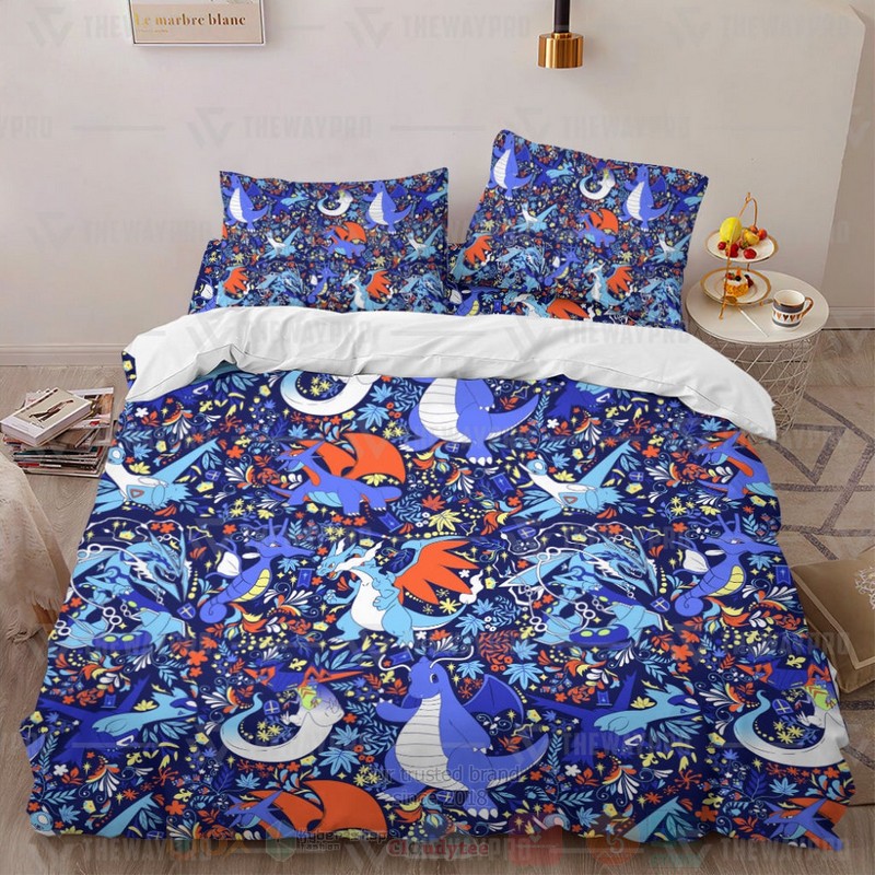 Anime Pokemon Dragon Seamless Pattern Custom Bedding Set