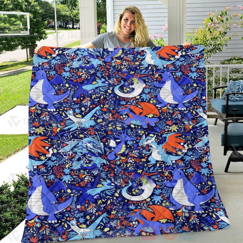 Anime Pokemon Dragon Seamless Pattern Custom Quilt 1