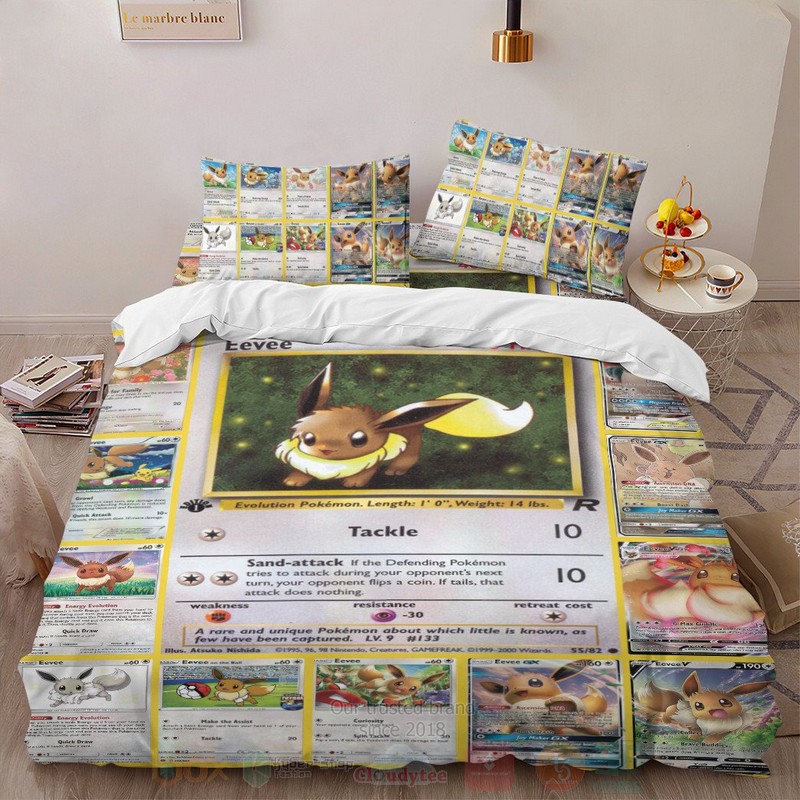 Anime Pokemon Eevee Cards Custom Bedding Set