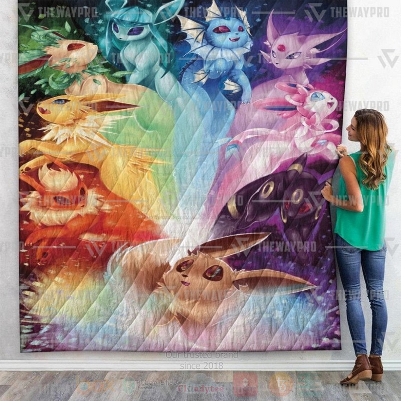 Anime Pokemon Eevee Rainbow Custom Quilt