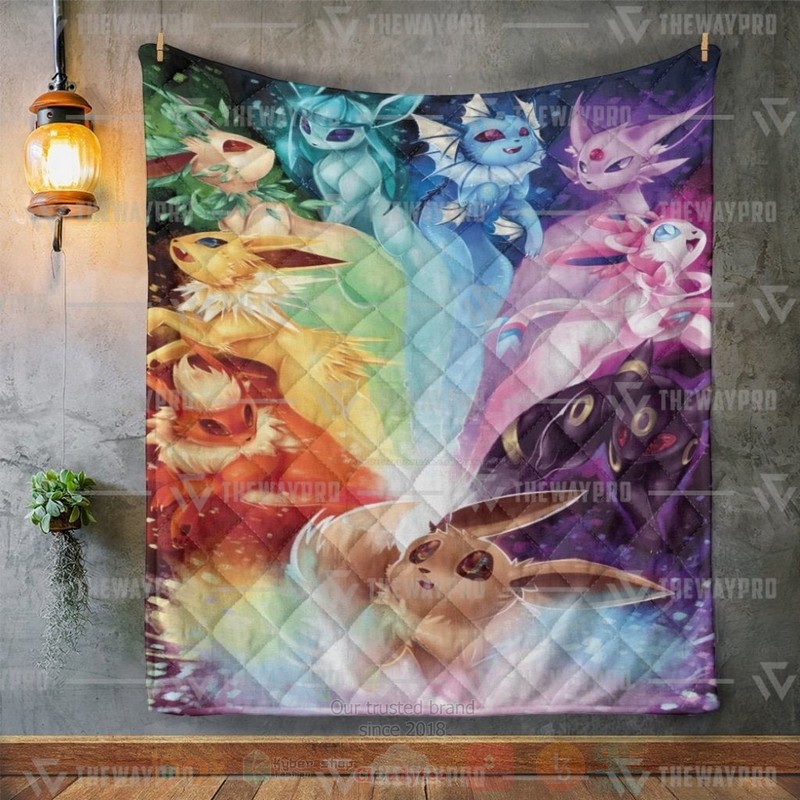 Anime Pokemon Eevee Rainbow Custom Quilt 1
