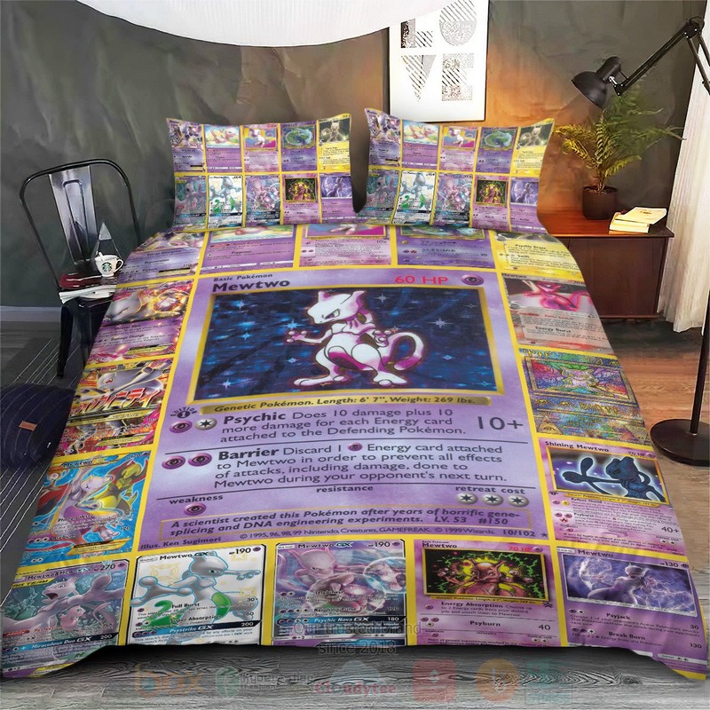 Anime Pokemon Mewtwo Cards Custom Bedding Set 1
