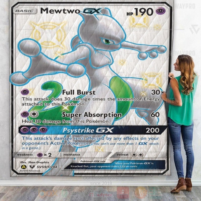 Anime Pokemon Mewtwo Shining Legends Custom Quilt