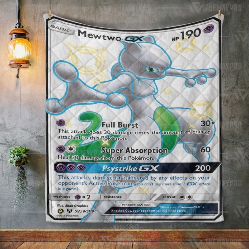 Anime Pokemon Mewtwo Shining Legends Custom Quilt 1