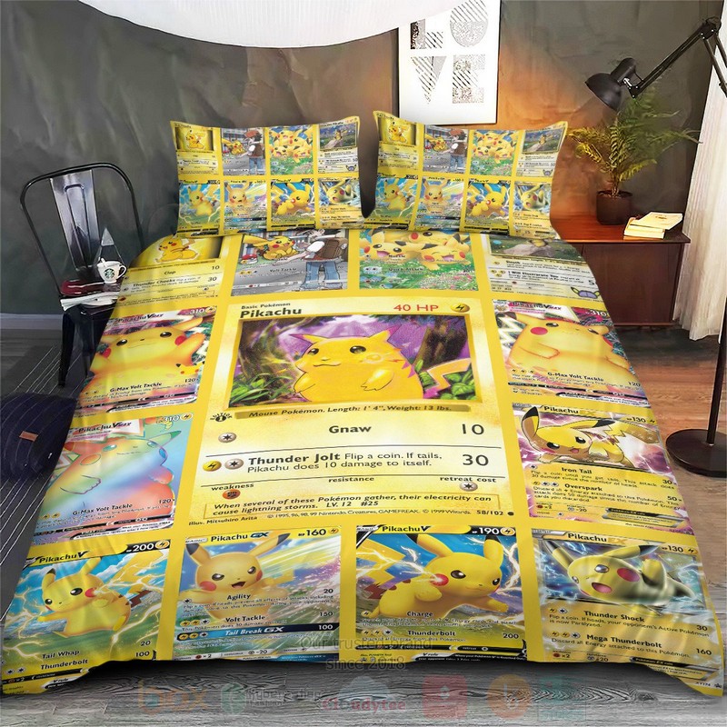 Anime Pokemon Pikachu Cards Version 2 Custom Bedding Set 1