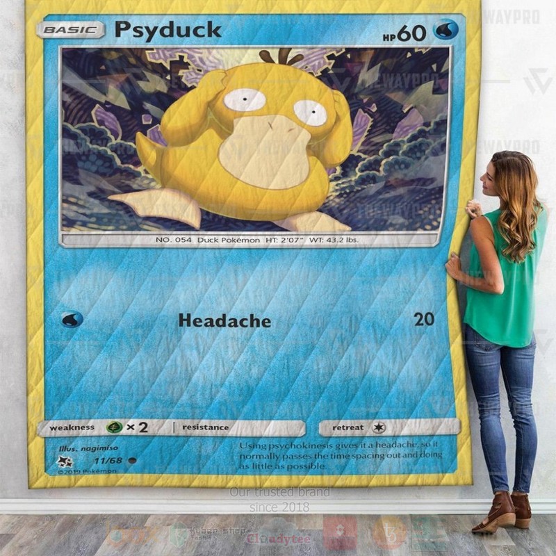 Anime Pokemon Psyduck Hidden Fates Custom Quilt