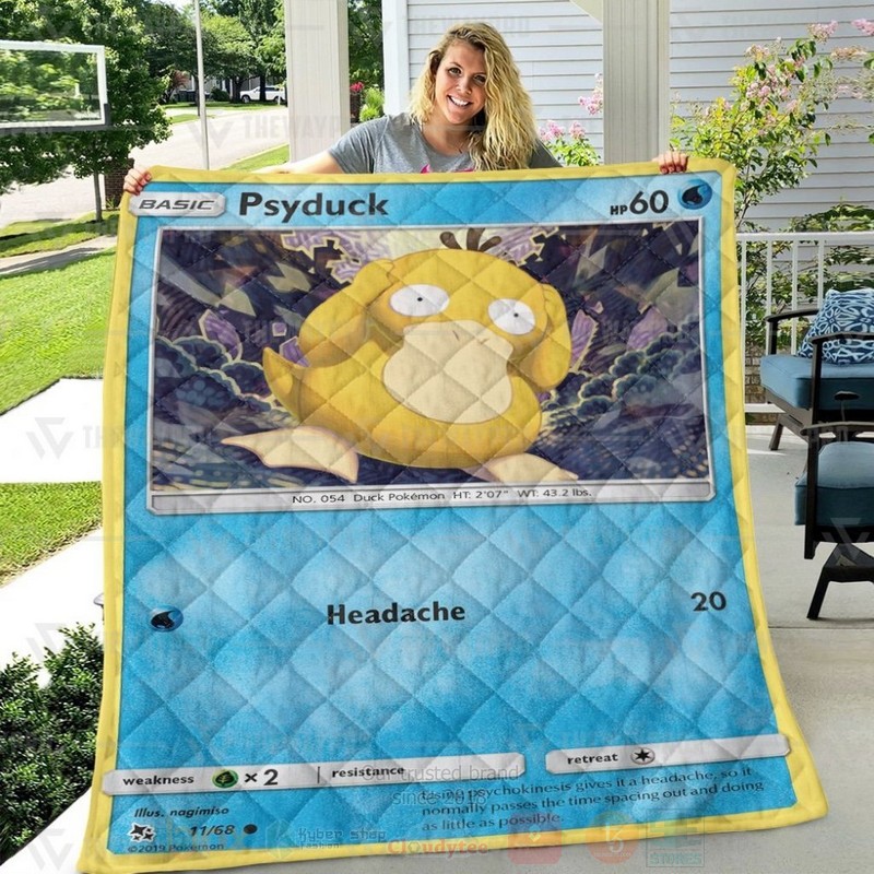 Anime Pokemon Psyduck Hidden Fates Custom Quilt 1