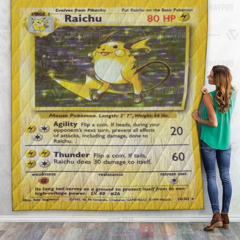 Anime Pokemon Raichu Base Set Custom Quilt
