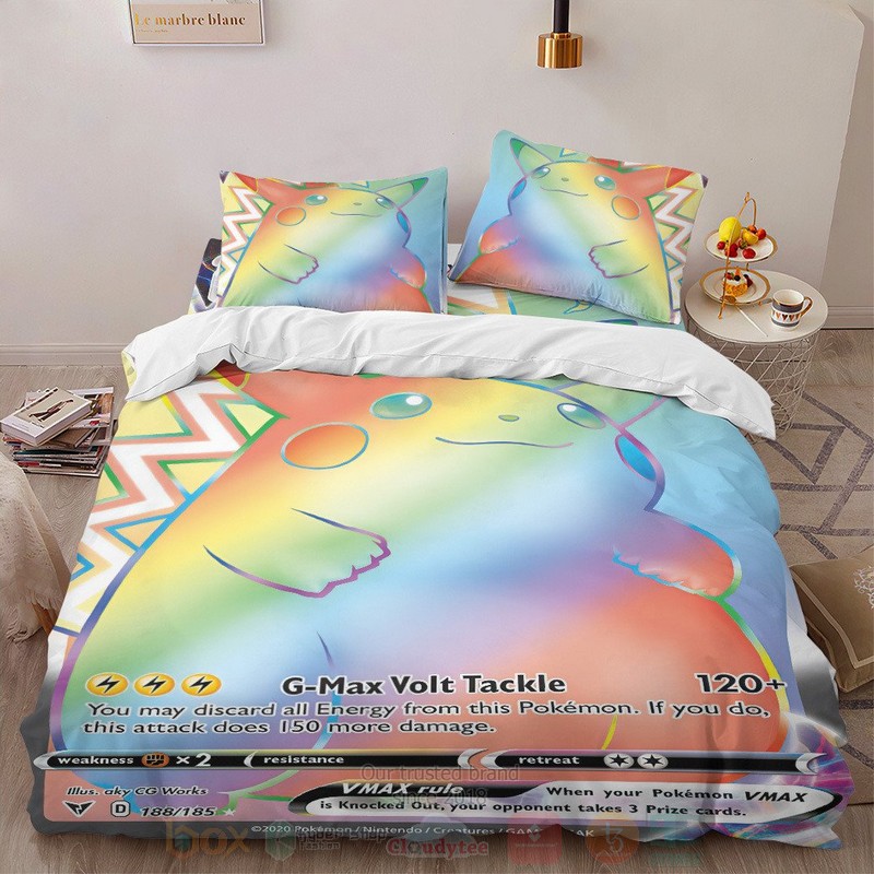 Anime Pokemon Rainbow Pikachu VMAX Custom Bedding Set