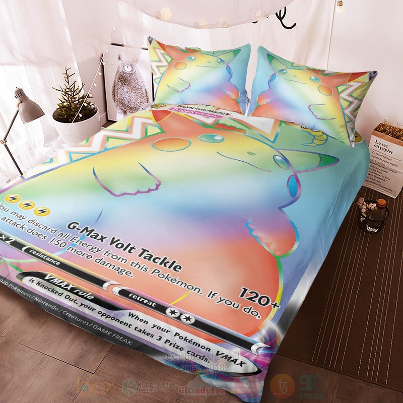 BEST Anime Pokemon Rainbow Pikachu VMAX Duvet Cover Bed Sets 3 Anime Pokemon Rainbow Pikachu VMAX Custom Bedding Set 1 2