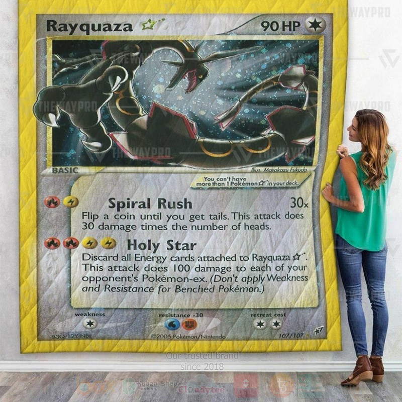 Anime Pokemon Rayquaza Gold Star Holo Custom Quilt