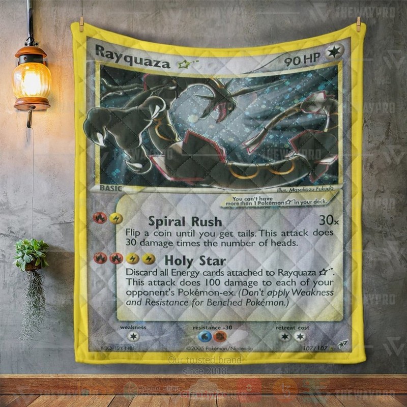 Anime Pokemon Rayquaza Gold Star Holo Custom Quilt 1
