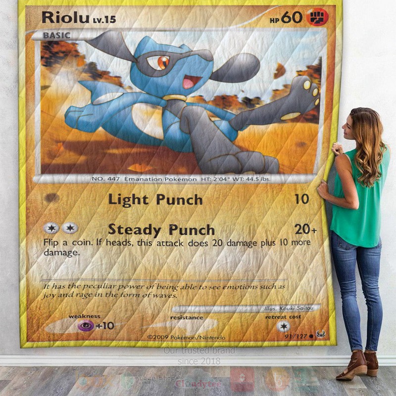Anime Pokemon Riolu Platinum Custom Quilt