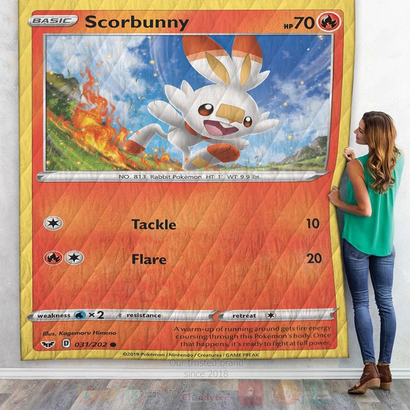Anime Pokemon Scorbunny Sword and Shield Custom Quilt