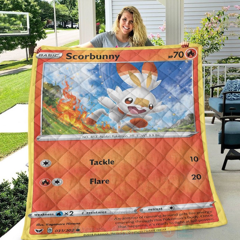 Anime Pokemon Scorbunny Sword and Shield Custom Quilt 1