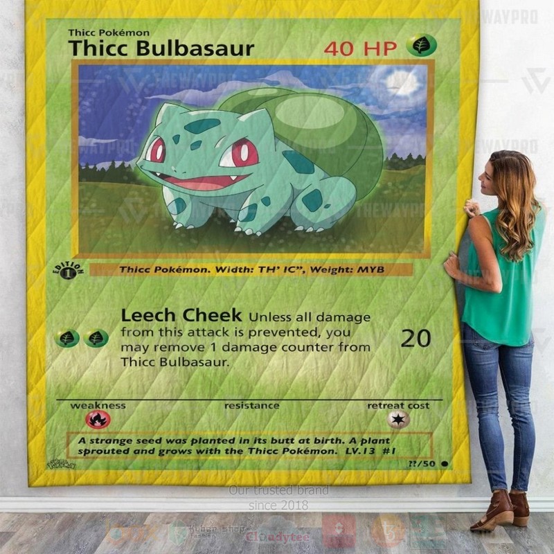 Anime Pokemon Thicc Bulbasaur Card Custom Quilt