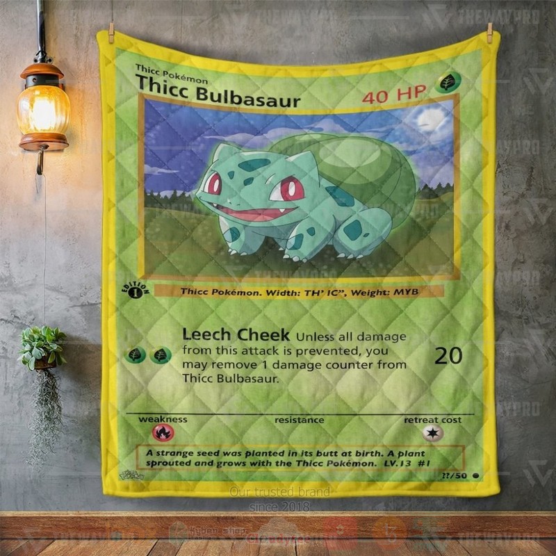 Anime Pokemon Thicc Bulbasaur Card Custom Quilt 1