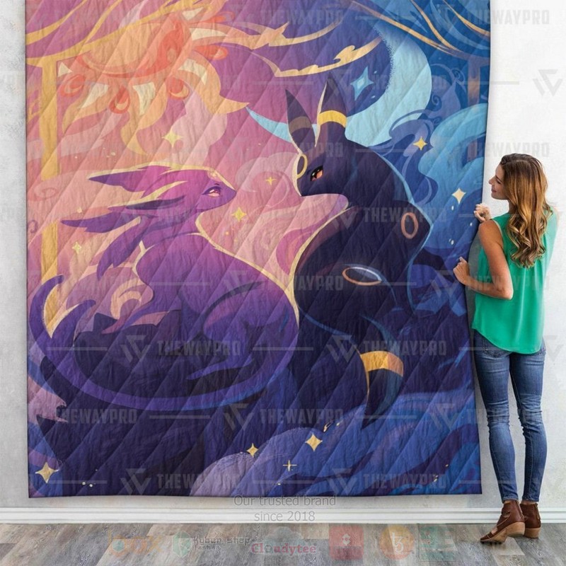 Anime Pokemon Umbreon and Espeon Custom Quilt