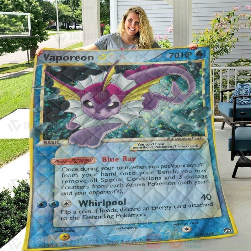 BEST Anime Pokemon Vaporeon Gold Star Quilted Fabric 4 Anime Pokemon Vaporeon Gold Star Custom Quilt 1 2 3