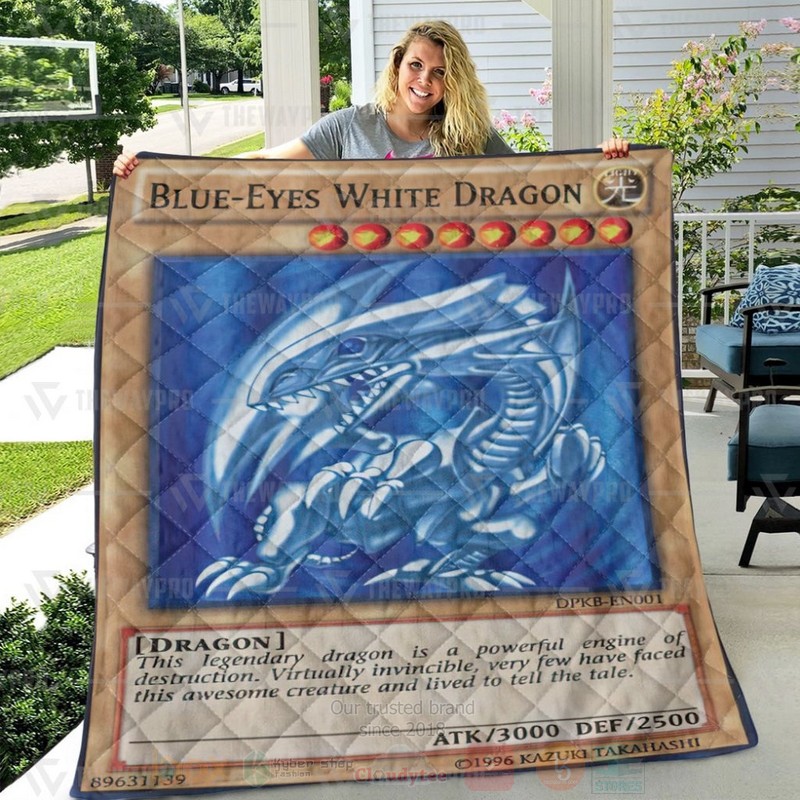 BEST Anime YGO Blue Eyes White Dragon Card Quilted Fabric 3 Anime YGO Blue Eyes White Dragon Card Custom Quilt 1 2